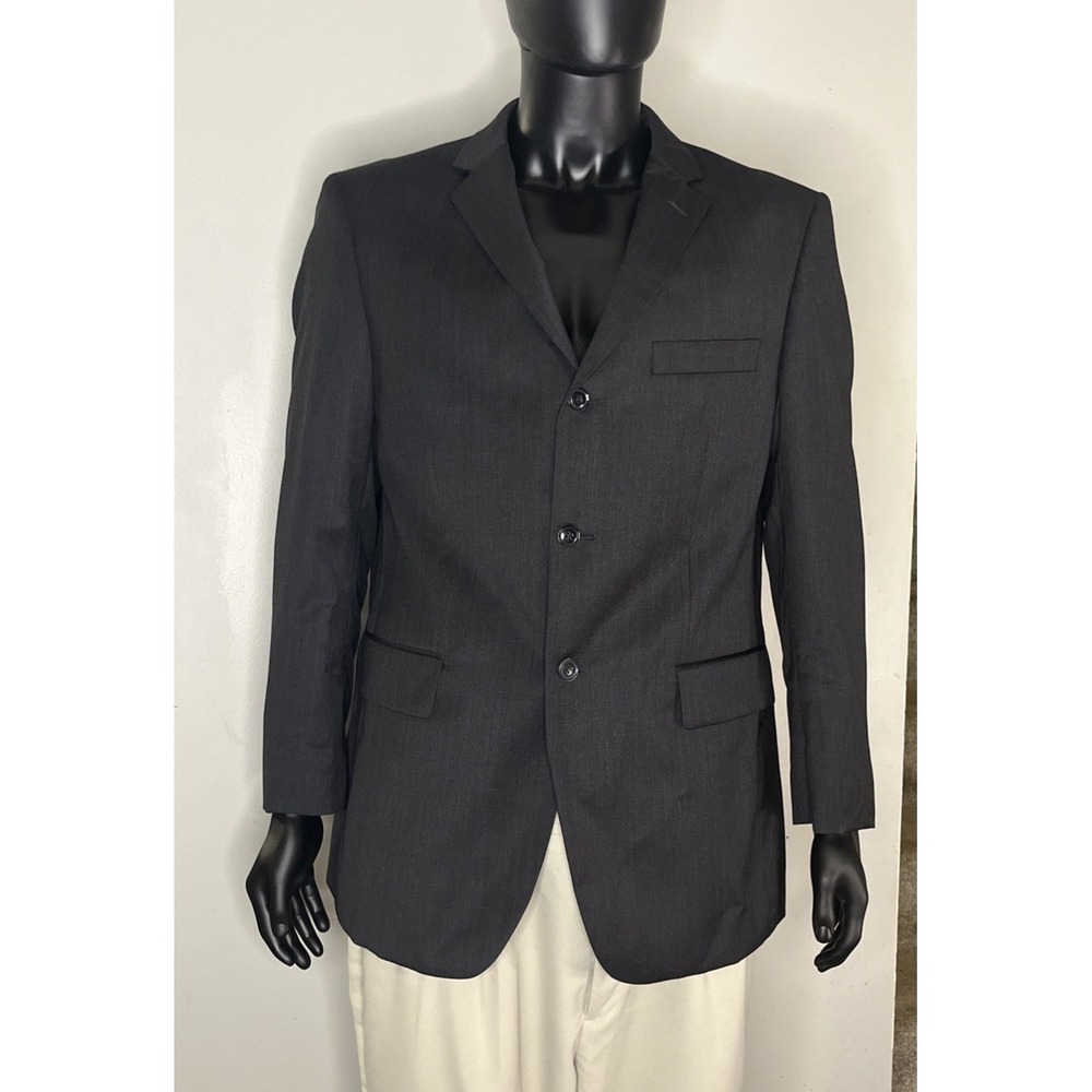 Uomo Suit Jacket Blazer Mens 42R Charcoal Black 100% Pure Wool Classic Fit